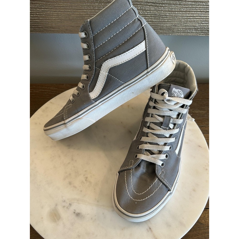 Vans Sk8-Hi Shoes Mens Size 5.5 Gray White Canvas High Top Skate Off The Wall